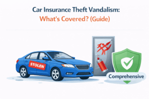 car insurance theft vandalism coverage with a stolen car and vandalized door