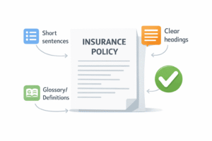 Plain language insurance policy concept with simple icons