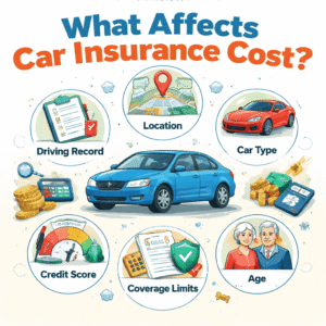 What affects car insurance cost factors diagram around a car