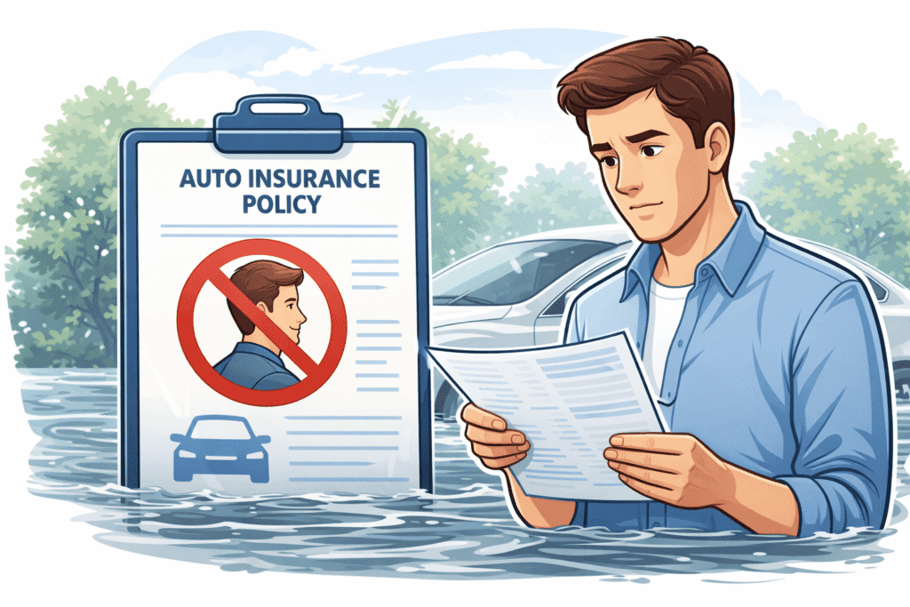 Driver reviewing a car insurance policy with an excluded driver endorsement