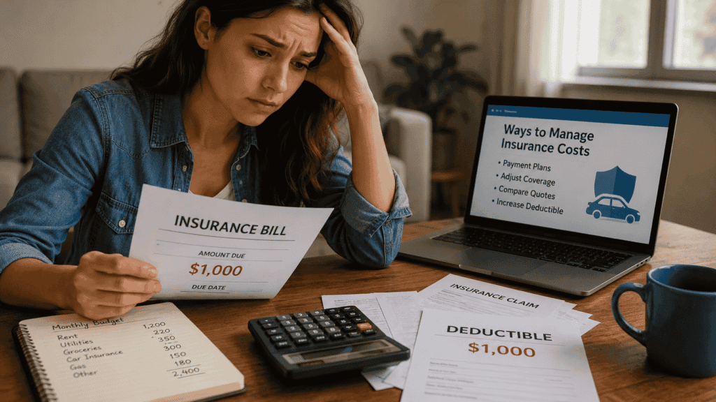 Car owner reviewing a repair estimate and household bills at a table