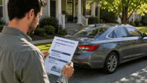 Driver checking the garaging address for a car insurance policy