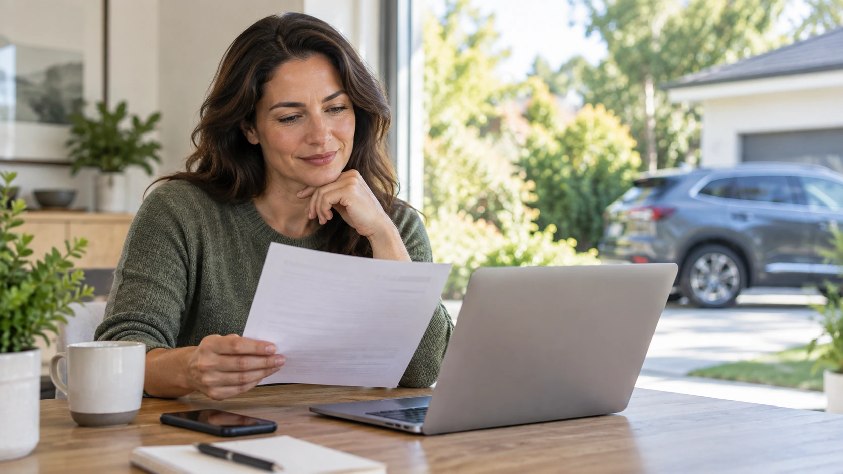 Driver reviewing car insurance consumer rights information at home